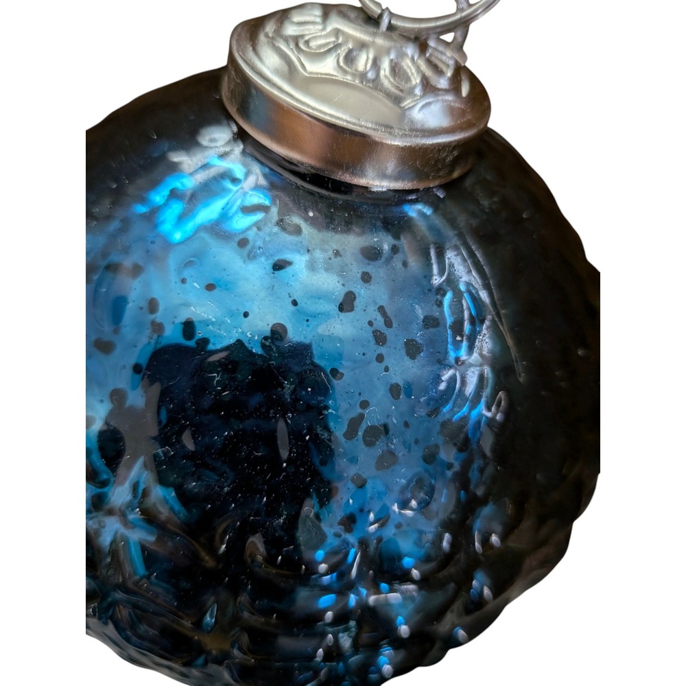 Blue Mercury Glass Christmas Ornaments Set of 4 Textured Teardrop Round Holiday - Picture 4 of 4